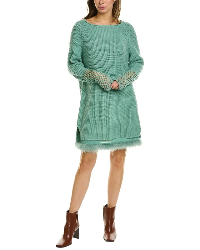 Women's Lapel Collar SweatersTWINSET Layered Wool & Cashmere-Blend Sweaterdress