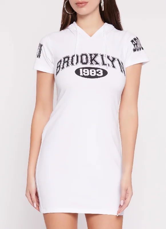 Women's V-Back DressesBrooklyn 1983 Hooded Graphic T Shirt Dress