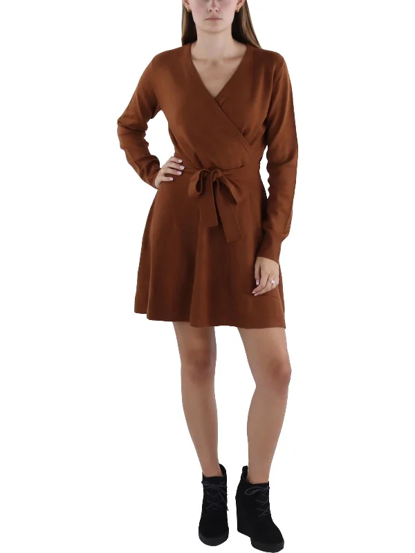 Women's Peter Pan Collar SweatersWomens Above Knee Surplice Sweaterdress