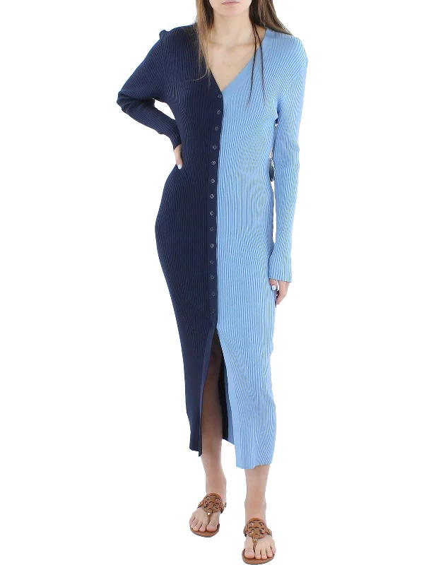 Women's Wide Collar SweatersWomens Knit Ribbed Sweaterdress