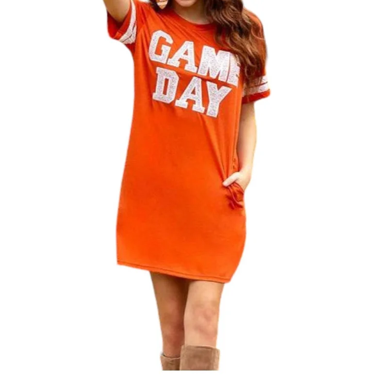 Women's Blouse with RufflesGame Day Sequin Tee Shirt Dress In Orange