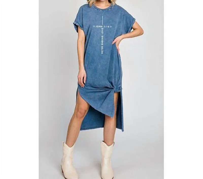 Women's Blouse with Cropped LengthJohn 3:16 Never Ending Love Tee Shirt Dress In Washed Blue