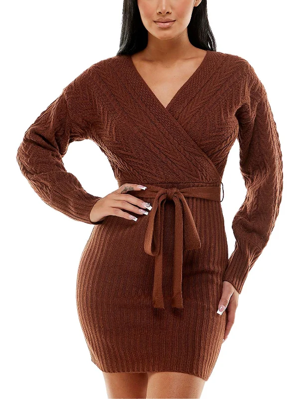 Women's Sweetheart Collar SweatersJuniors Womens Cable Knit Long Sleeves Sweaterdress