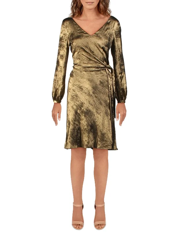 Women's Round-Neck BlouseMarlette Womens Sateen Faux Wrap Cocktail Dress