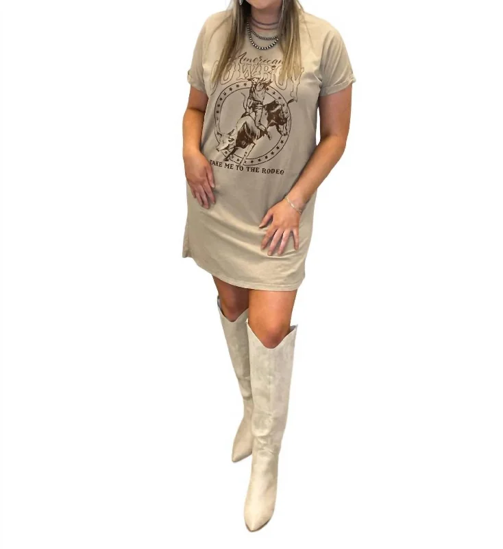 Women's Blouse with EmbroideryTake Me To The Rodeo Tee Dress In Taupe