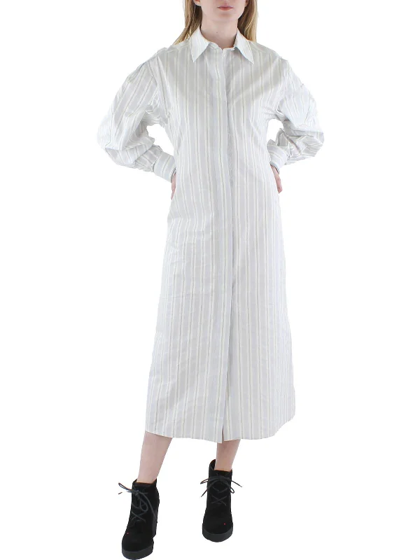 Women's Round-Neck BlouseWomens Sateen Striped Shirtdress