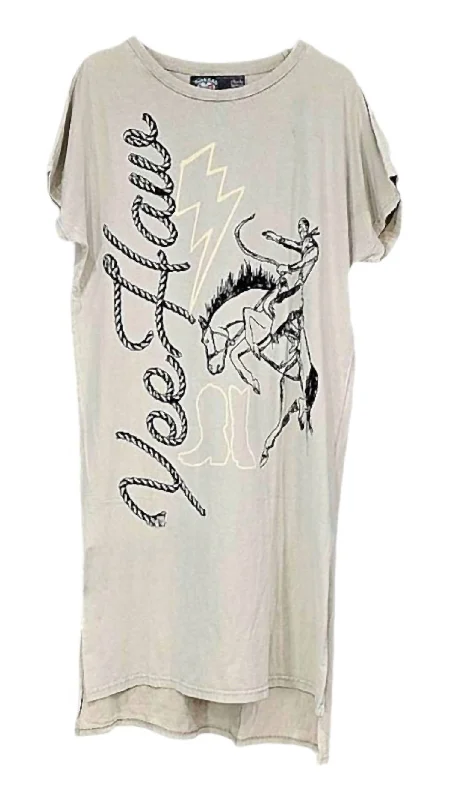 Women's Blouse with Straight HemWomen's Yeehaw Tee Shirt Dress In Taupe