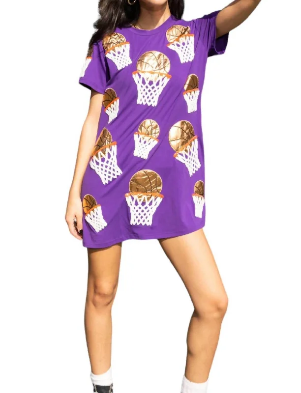 Women's Blouse with Keyhole NeckBasketball Hoop Tee Dress In Purple