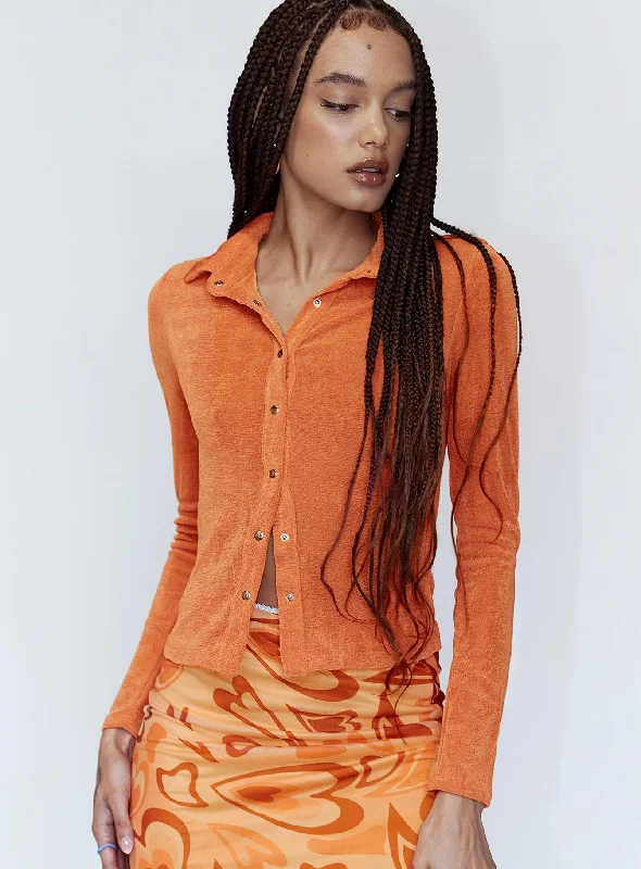 Women's Blouse with Short SleevesElody Long Sleeve Top Orange