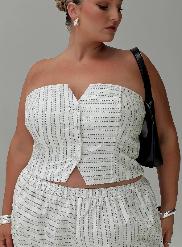 Women's Blouse with Puffed SleevesFreddle Strapless Top White Stripe Curve