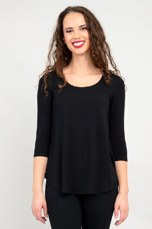 Women's Blouse with RufflesJazz 3/4 Slv Top, Black, Bamboo