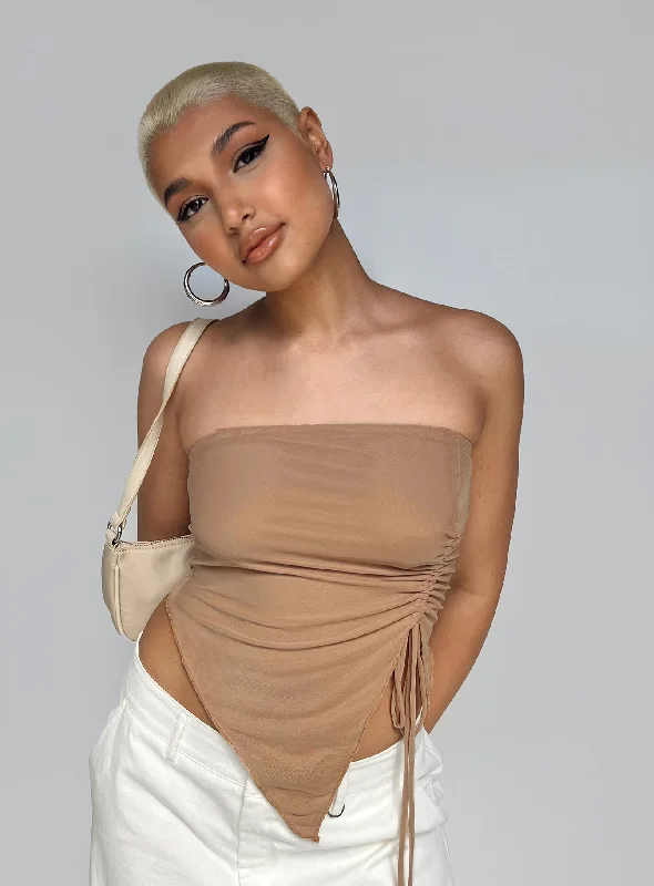 Women's Blouse with Low CollarMorello Strapless Top Beige