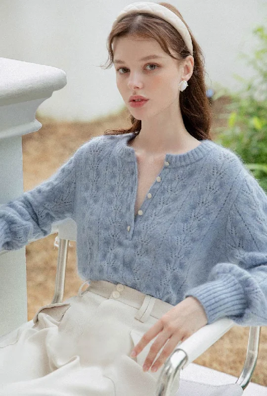 Women's Cotton BlousePaisley Mohair Sweater - Dusty Blue