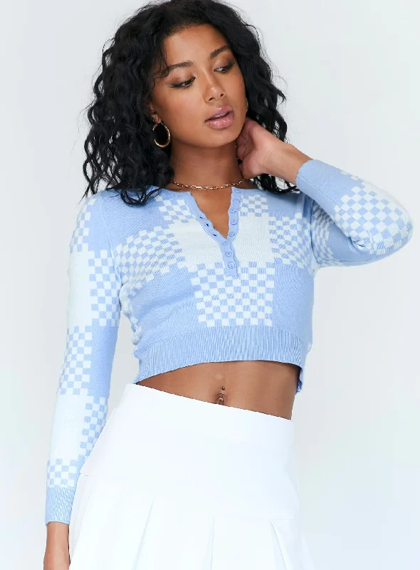 Women's Blouse with Mid-LengthUnwritten Love Top Blue Check