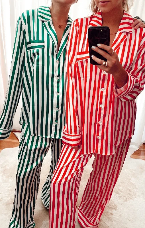 women's pajamas with snap buttonsClassic PJ Set ~ Peppermint Stripe