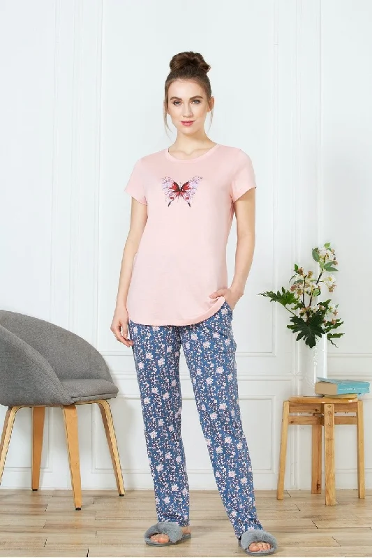 women's pajamas with lace trimVan Heusen Women's Blue cotton pyjamas