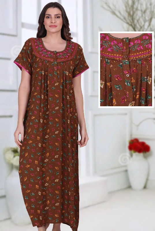 women's pajamas with a whimsical charmCotton Alpine Long Nighty Dark Brown for Ladies