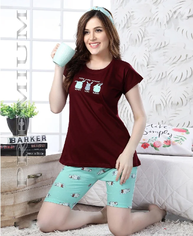 women's pajamas for yoga and meditationCotton Top and Shorts Night Wear Set for Ladies