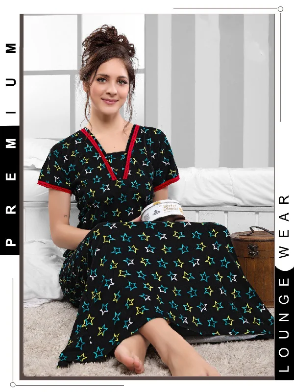 women's pajamas for all-night comfortCotton Long Black Nighty Night wear for Women