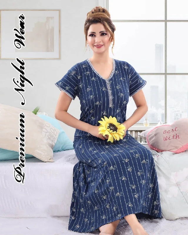 women's pajamas for those who love to dreamCotton Blue Long Nighty Nightgown for Women