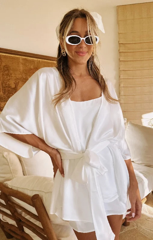 women's pajamas for those who appreciate soft, breathable fabricsFirst Look Robe ~ Ivory Luxe Satin