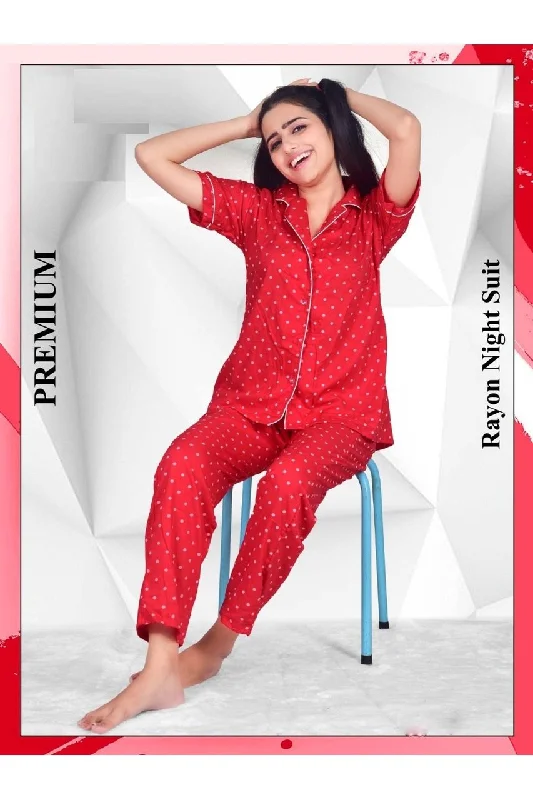 women's pajamas designed for sleepRayon Ladies Night Suits Red