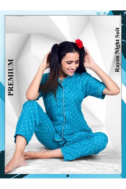 women's pajamas with pockets on legsRayon Ladies Night Suits Blue