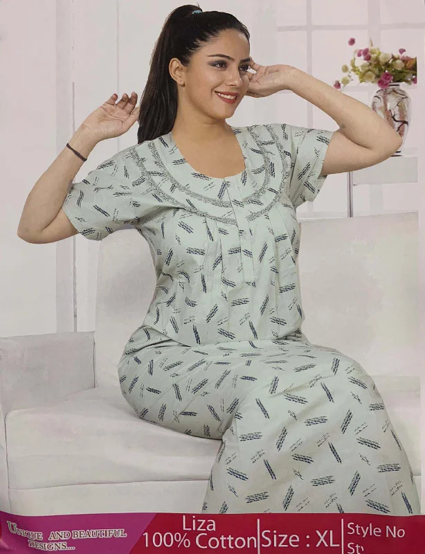 women's pajamas for gift-givingGreen Printed Cotton Full Length Nighty for Women