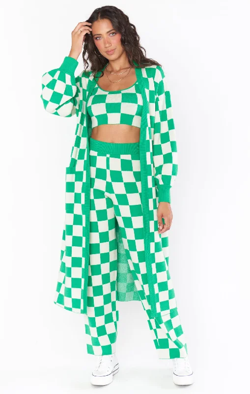 women's striped pajama setsOut and About Cardi ~ Kelly Green Checker Knit