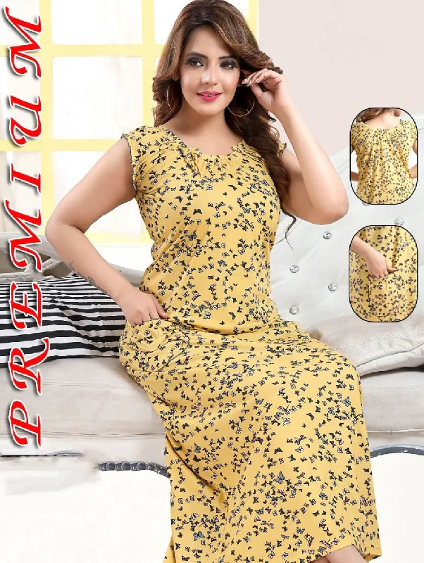 women's pajamas for those who appreciate soft, breathable fabricsPure Cotton Printed Yellow Nighty Nightwear for Woman