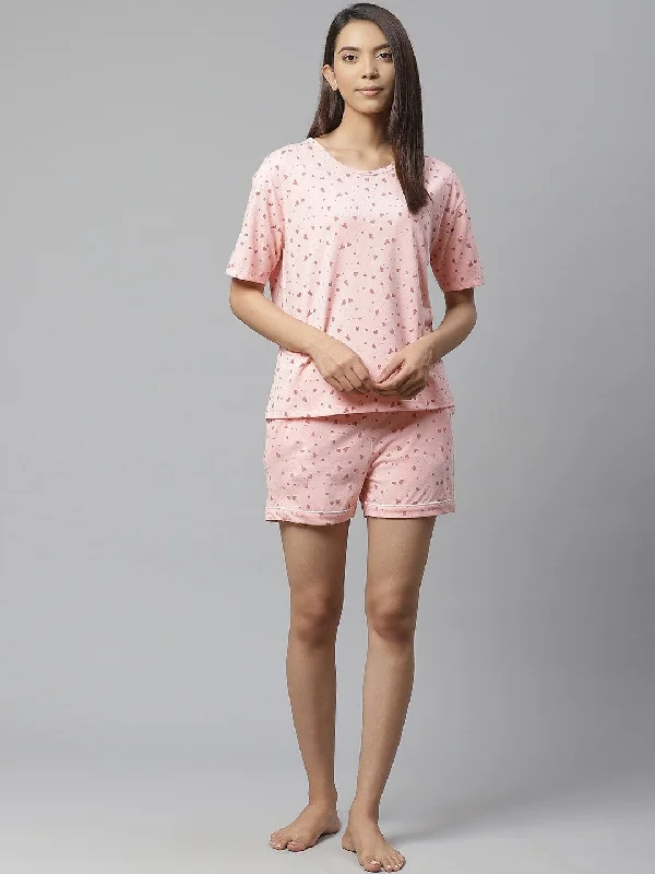 women's pajamas for those who love to dreamWomen Pink Printed night suit sets with shorts